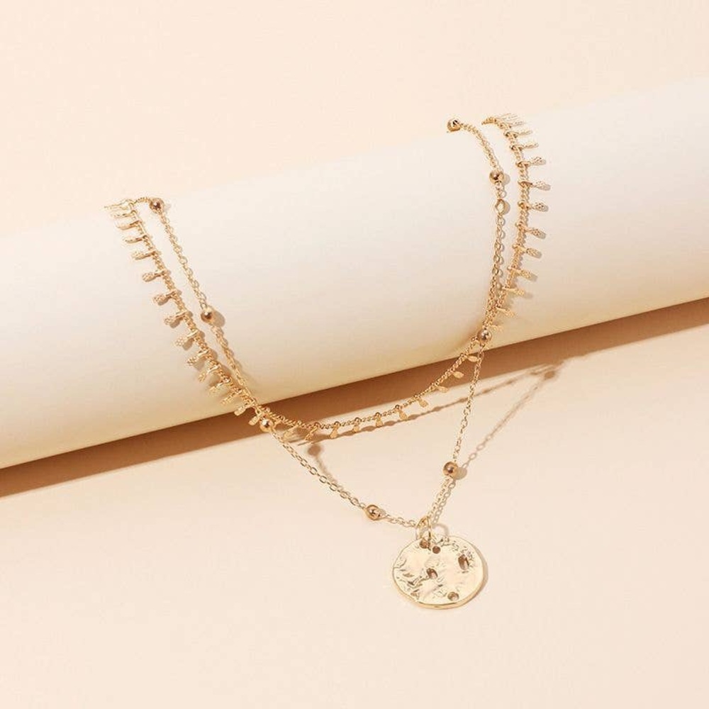 Gold Boho Double Chain Charm Necklace Layered